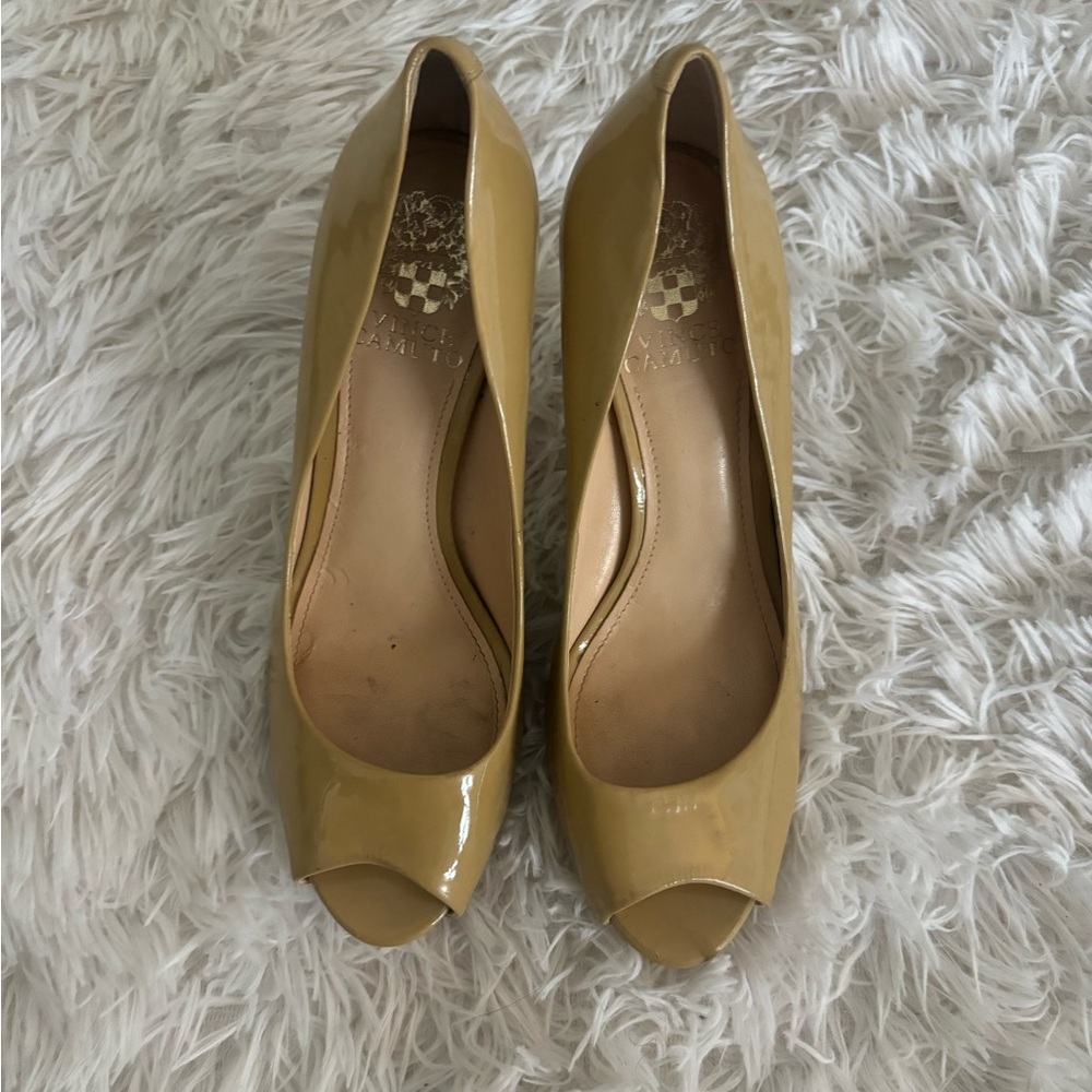 Vince Camuto Tan Peep-Toe Heels
